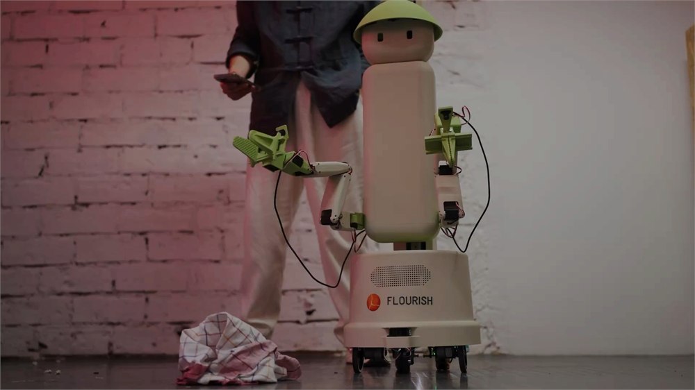 Flourish robot shown with a person for scale