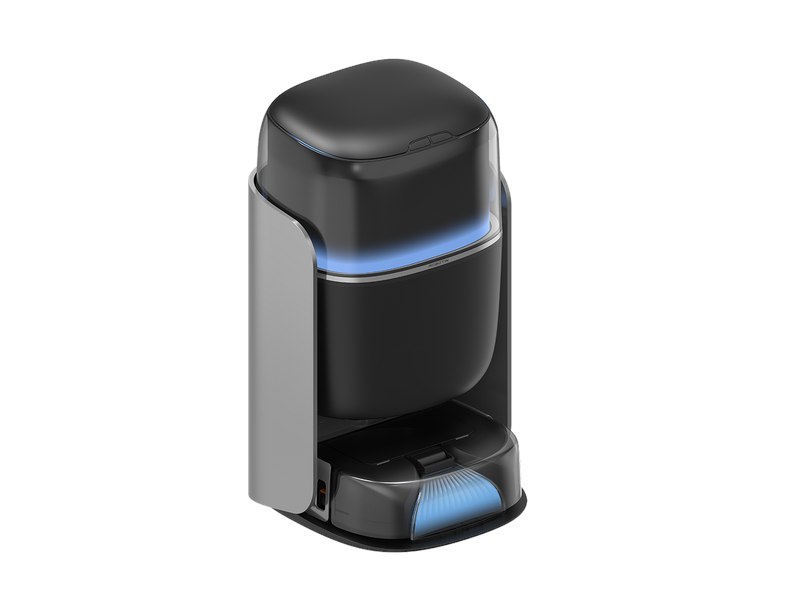 Carpet washing robot docked in its water station