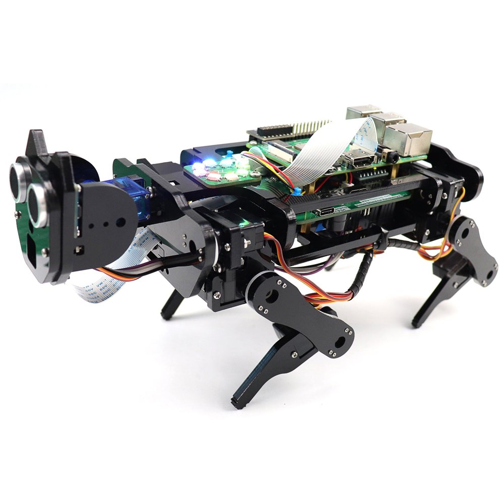 Assembled FREENOVE robot dog showing the separately purchased Raspberry Pi