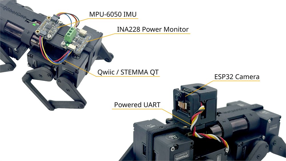 Optional sensors and camera connected to Q8botOne expansion ports