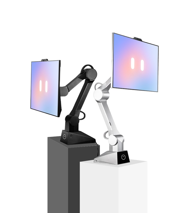 Black and silver CyboPal robotic monitor systems