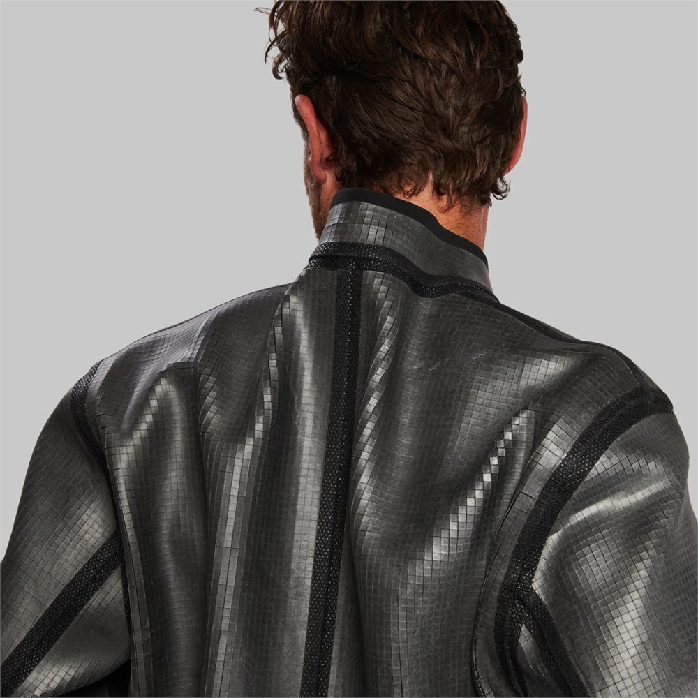 Rear view of the Rock Jacket showing taped shoulder seams