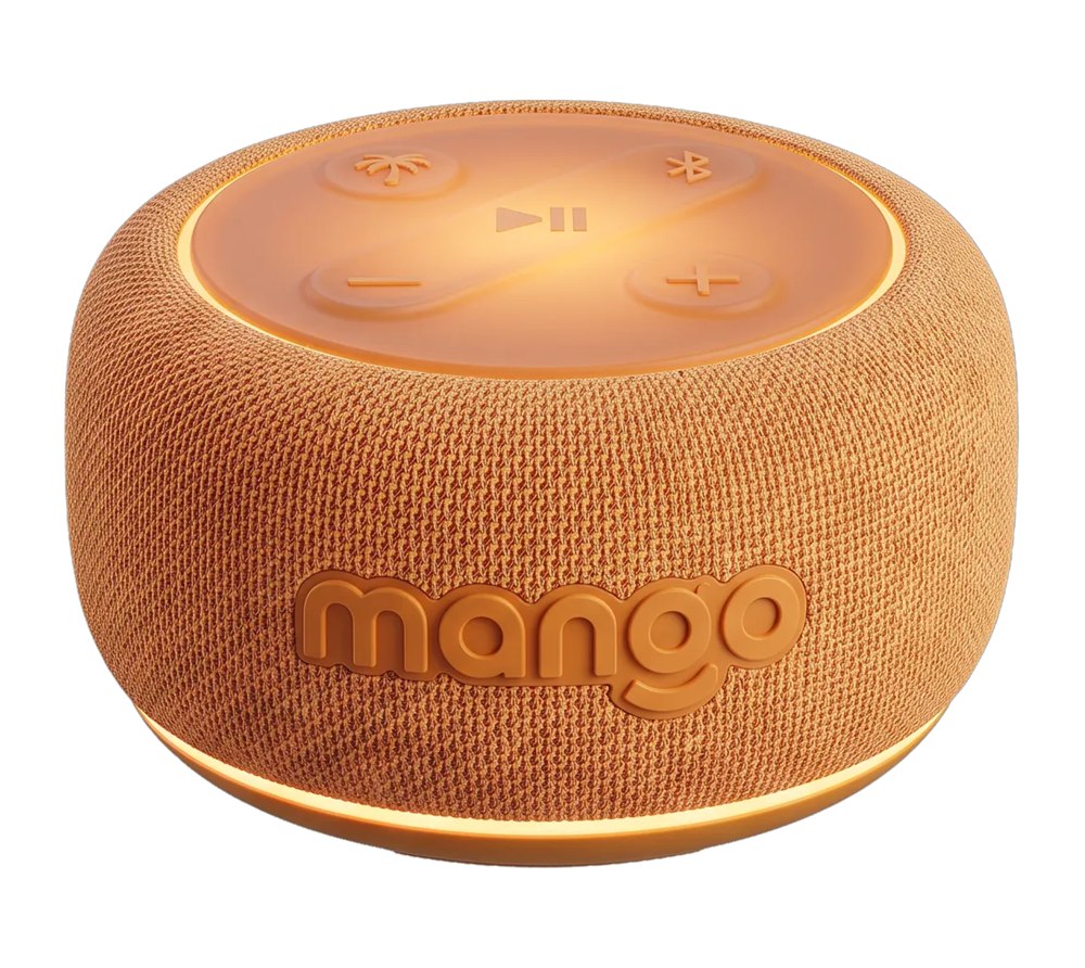 Amber Mango speaker concept with woven body and translucent control surface