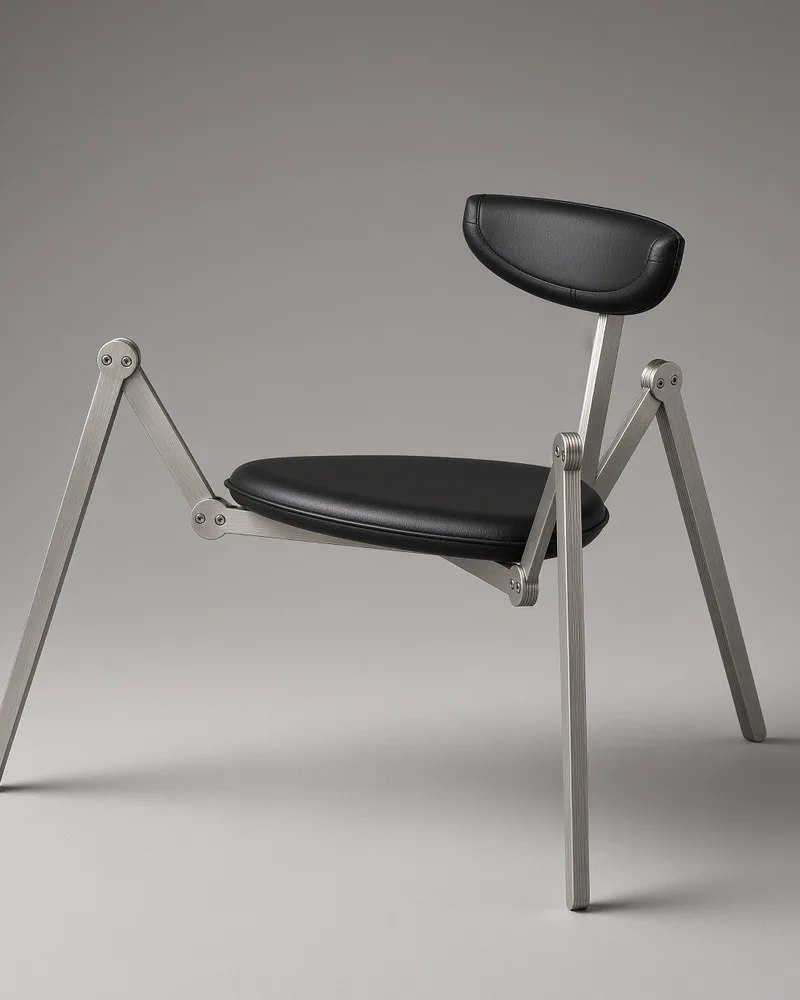 Spider AS-25 lounge chair with three jointed stainless steel legs and black leather pads