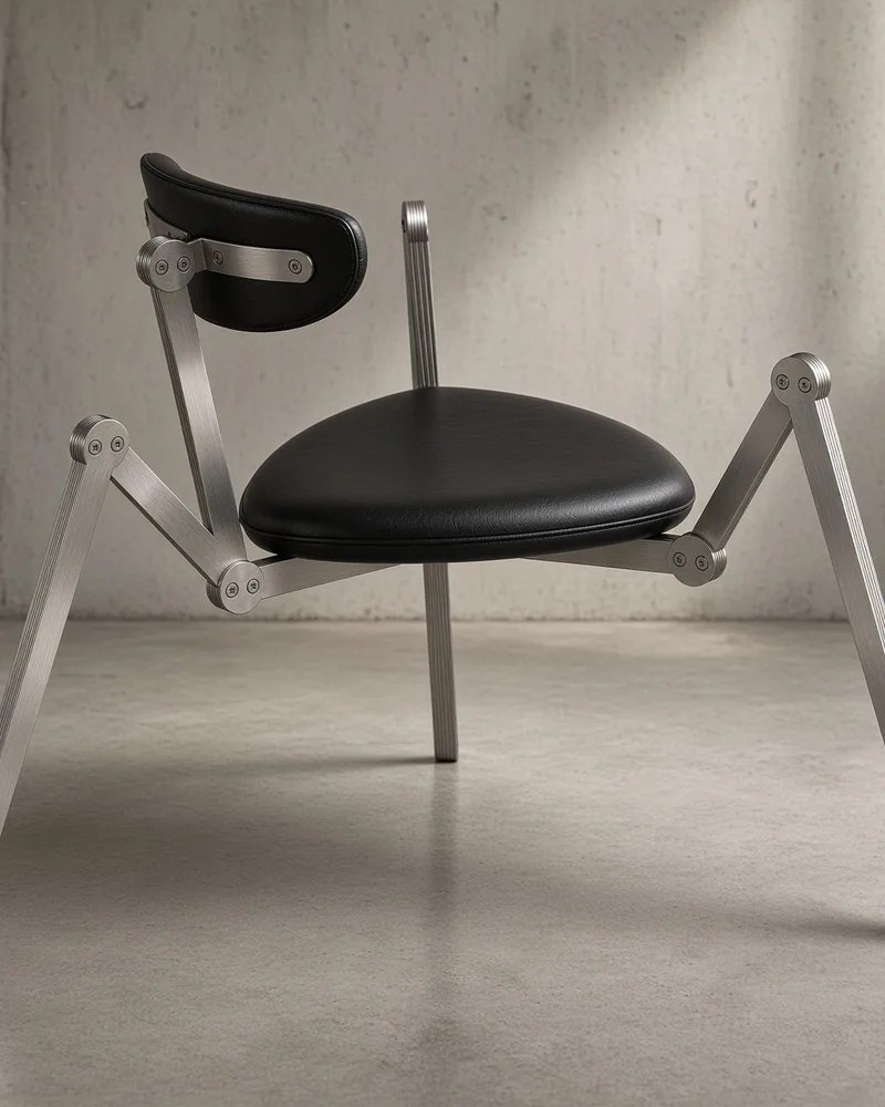Rear three-quarter view of the Spider chair showing the backrest mounting