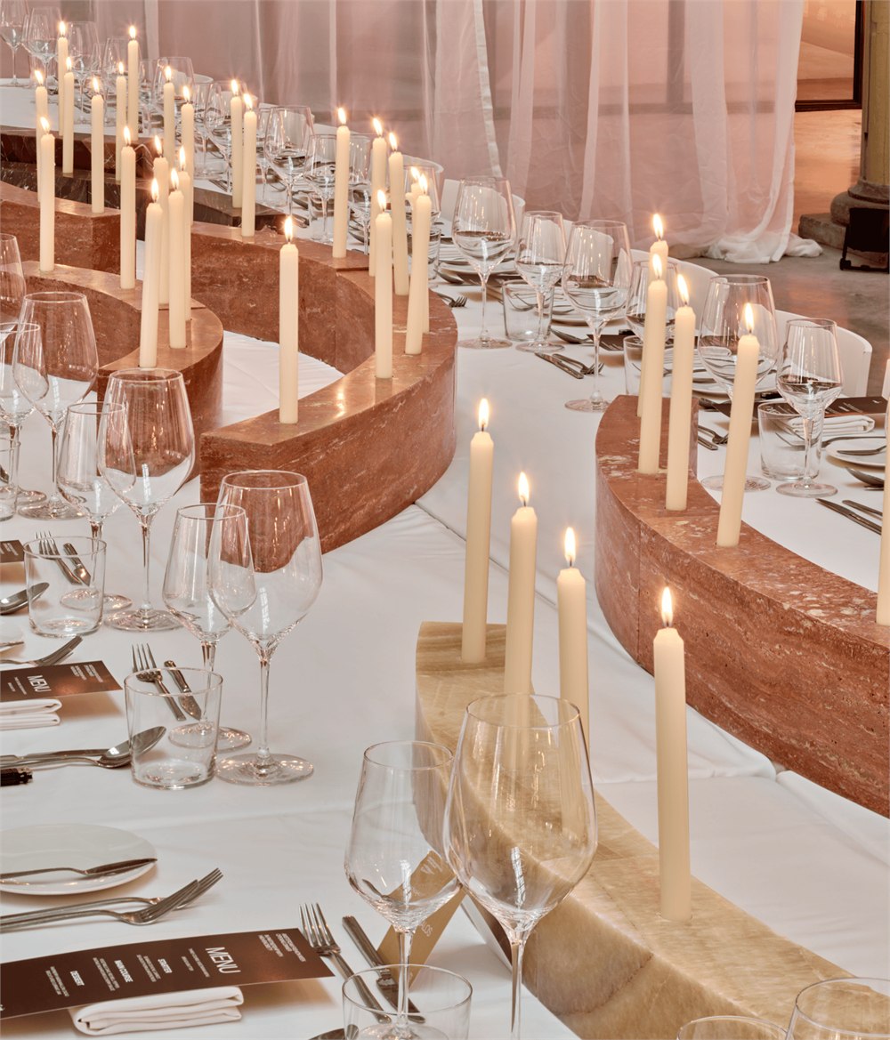 Original Amsterdam Fashion Week stone candleholder table installation