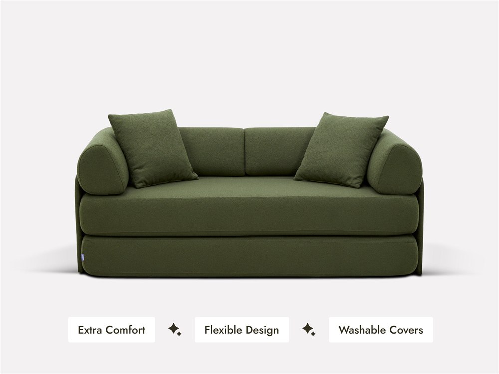 Forest Green LORVA Switch Sofa Bed in its regular seating arrangement