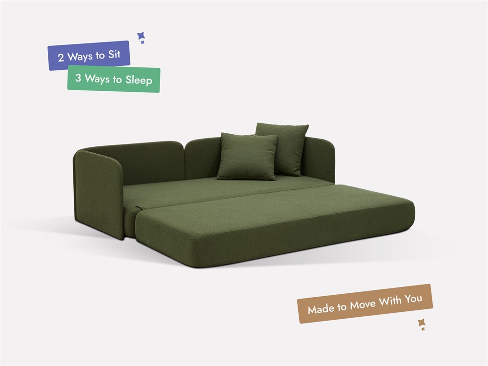 Switch sofa sections rearranged into an extended sleeping surface