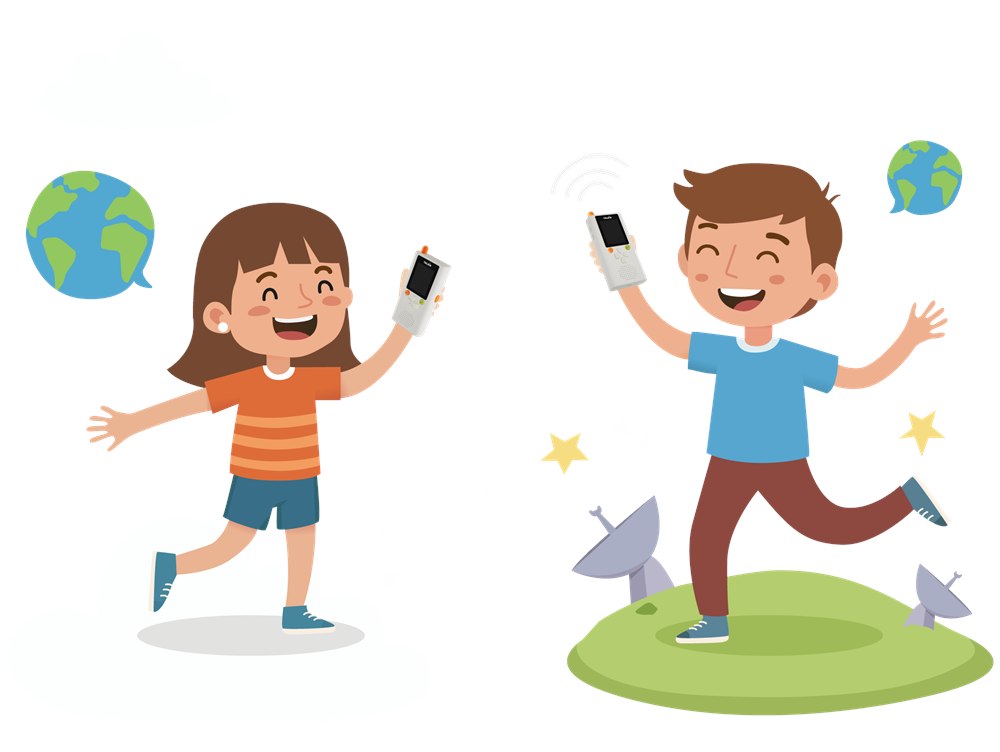 Talkid illustration of two children communicating across the world