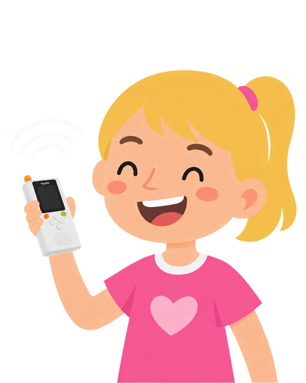 Official illustration of a girl holding a Talkid device
