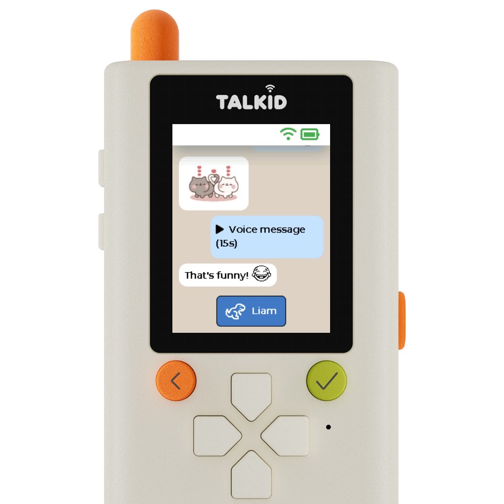 Close-up of the Talkid message screen and controls