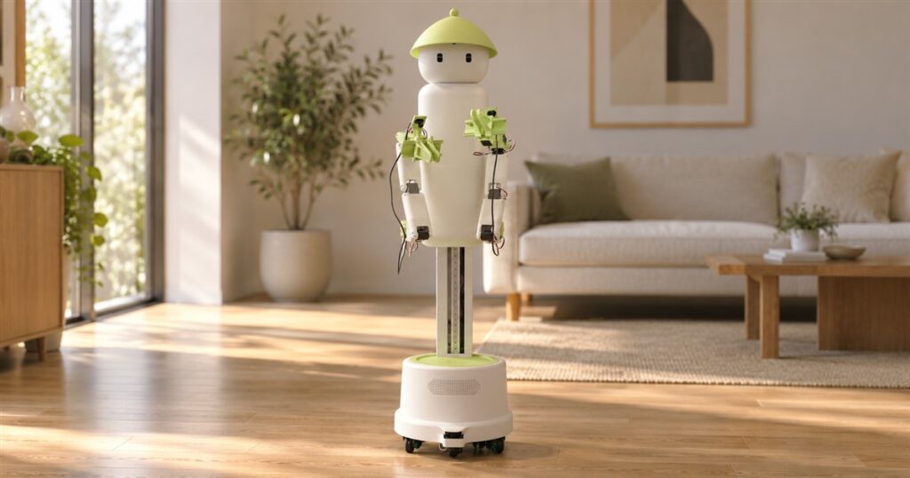 Flourish 1 teachable household robot in a living room