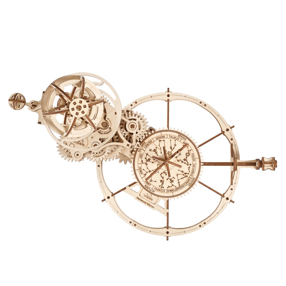 Top view of wooden tellurion gear arrangement
