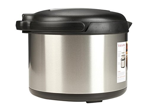 Rear view of the thermal cooker with its handle folded down