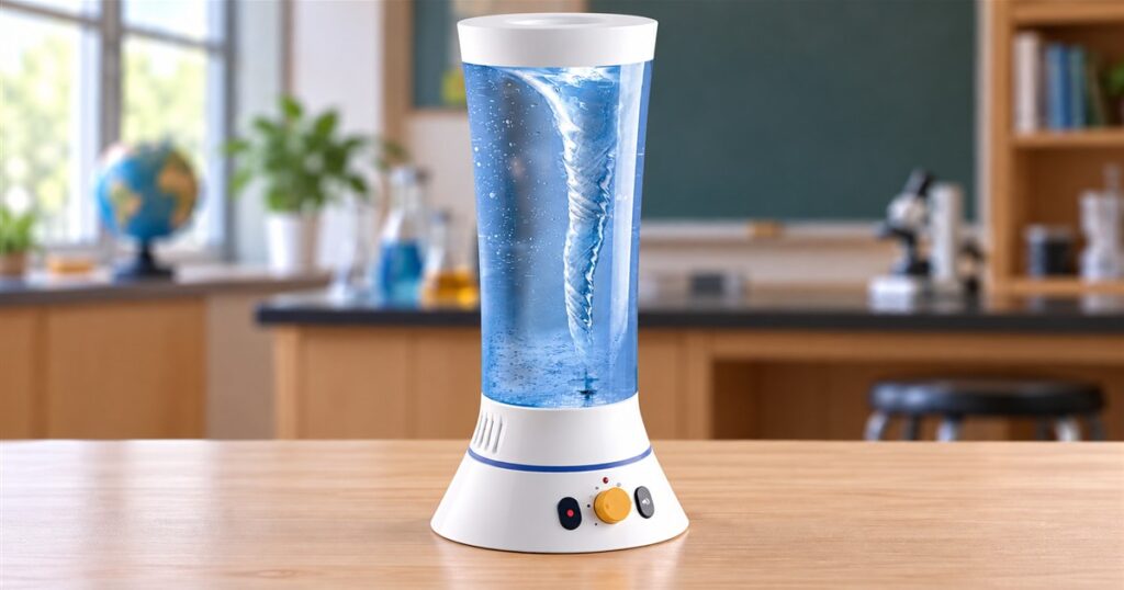 Tabletop tornado lab with a visible vortex and five-speed control