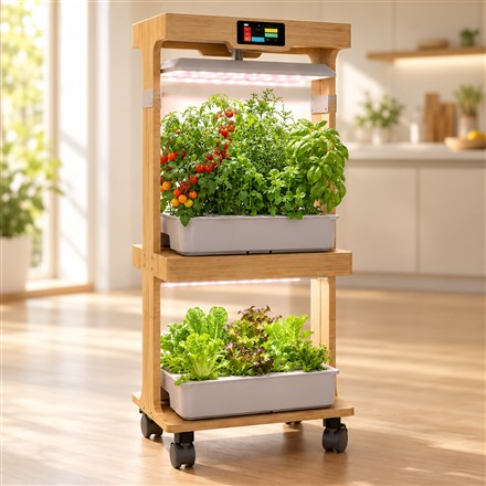 This Two-Tier Indoor Garden Gives Tomatoes and Lettuce Separate Water Supplies