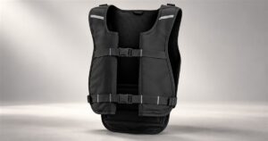 Studio illustration of the black Smart GO motorcycle airbag vest