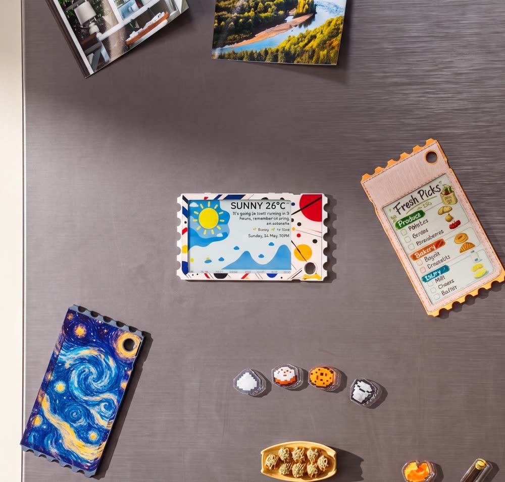 TICKEY displays mounted on a refrigerator