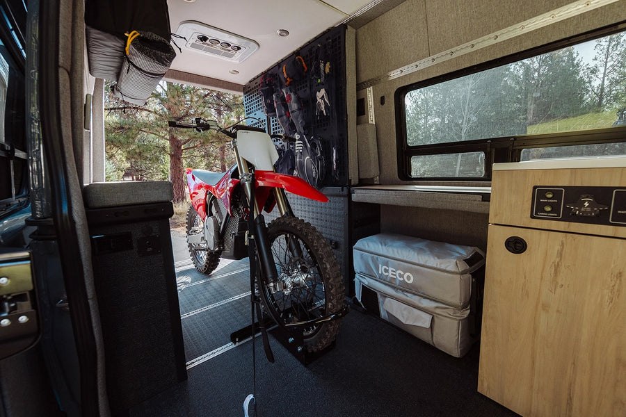 GEAR MODE cargo area carrying a motorcycle