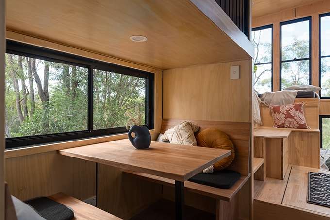Wildscape tiny house fitted dining nook