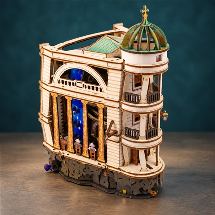 This Wooden Bank Marble Run Lifts Its Building to Reveal Hidden Vaults