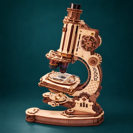 This Wooden Microscope Kit Becomes a Working Optical Instrument